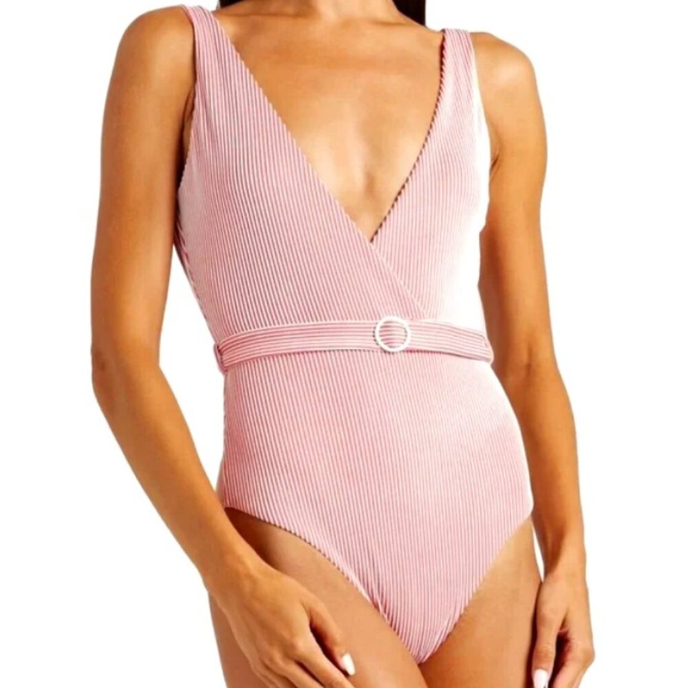 Onia Michelle Belted Striped One-Piece Swimsuit - Picture 1 of 6